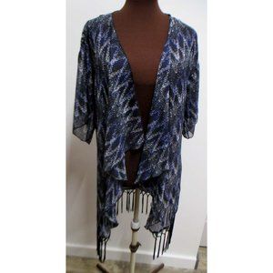 NWT LULA ROE MONROE KIMONO BLUE BLACK FRINGED SIZE SMALL
